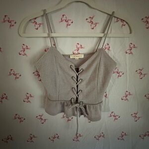 La Hearts Gray Lace-Up Crop Top